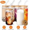 6Pcs Mason Jar Cups with Lid 16OZ Reusable Glass Beer Can with Bamboo Lids Glass Straws Cleaning Brush for Iced Coffee Smoothie Tea