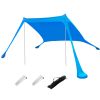 6.5x6.5FT Foldable Beach Canopy Tent Collapsible Shade Sail Sun Protection Windproof Shelter 4 Sandbag 2 Pole Portable Storage Bag Rectangle Blue
