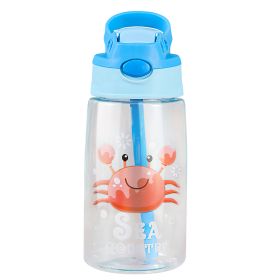 16.2Oz Leak-proof Kids Water Bottle with Straw Push Button Sport Water Bottle for Kids Crab Ship Jellyfish Rocket (Option: WaterBottle Crab)