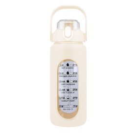 64Oz Glass Water Bottle Sports Water Bottle Motivational Water Bottle Water Intake Tracker Bottle with Straw Time Marker Silicone Sleeve Handle for Gy (Option: Bottle 64OZWhite)