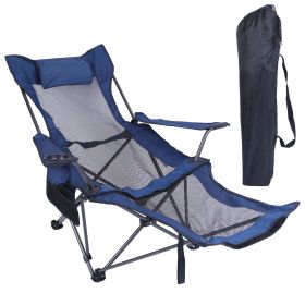 Foldable Camping Chair 330LBS Load Heavy Duty Steel Lawn Chair Collapsible Chair with Reclining Backrest Angle Cup Holder Pillow Side Pocket Carry Bag (Option: CampingMeshChair Blue)