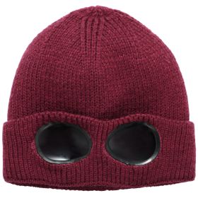 Unisex Knit Beanie Hat with Goggle Chunky Winter Warm Hat Skull Cap 4 Colors (Option: BeanieHat Red)